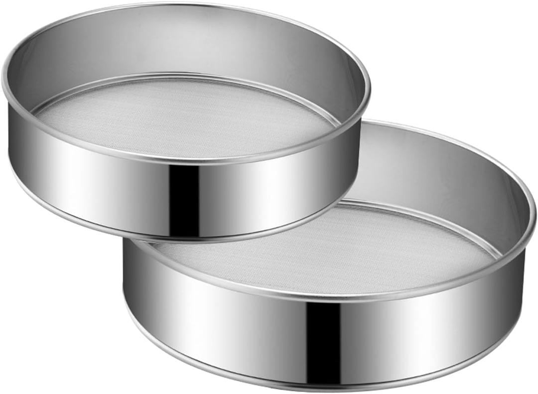2 Pack Flour Sifter,Stainless Steel Fine Mesh Strainers Flour Sieve,8 Inch 60 Mesh and 10 Inch 40 Mesh for Baking Cake Bread (8"/60 mesh and 10"/40 mesh)