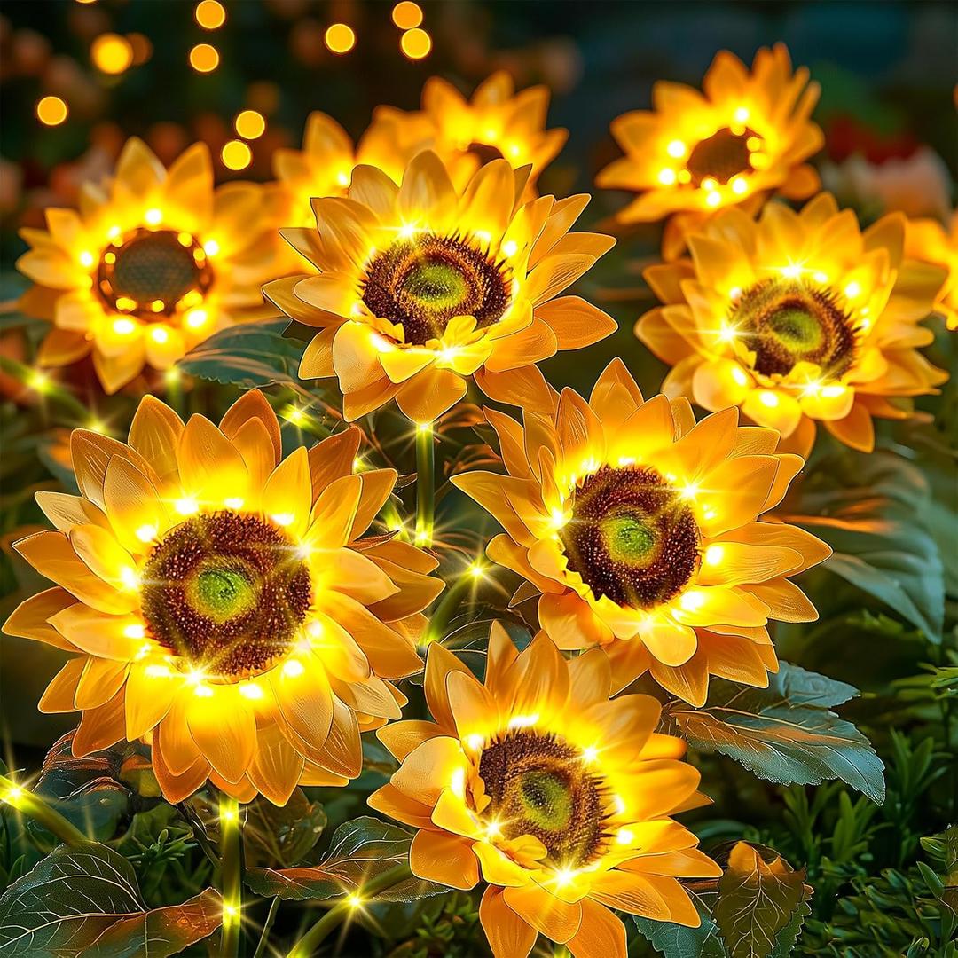 Solar Flowers Outdoor Waterproof: Gifts for Mom Mothers Day - 6 Pack Sunflower with 18 Vivid Large Flowers - 800mAh Battery for 12H Runtime - IP65 Auto On/Off Solar Garden Lights for Patio Yard