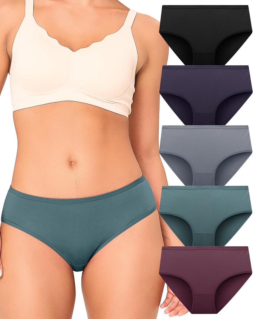 BAMBOO COOL Womens Underwear Breathable Moisture-Wicking Briefs Hipster Ladies Panties, 5-Pack (X-Large)