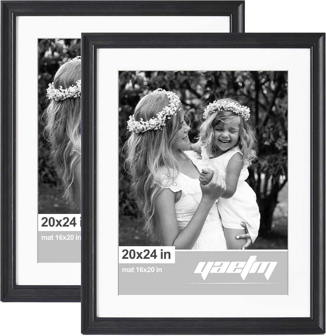 Yaetm 20x24 Gold Picture Frame Matted to 16x20 Set of 2, 1.4 Wide Molding & Rustic Gold Frames for Wall Gallery, Home and Office, Wall Mounting, 2 Pack