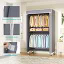 FUTASSI Black Clothing Rack with Grey Cover, P1C Rolling Closets with Wheels, Metal Garment Rack for Hanging Clothes, Clothing Storage Wardrobe, 36.2" W x 16.5" D x 80.5" H, Load 450 Pounds