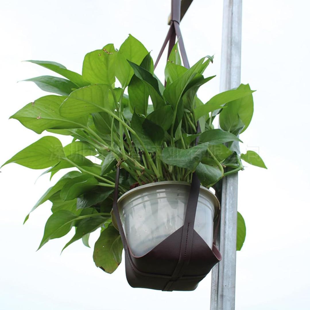 Dnyta Flower Pot Holder Hanging Black 33 Inch Leather Plant Hanger Hanging Planter Basket Leather Plant Hangers for Indoor Outdoor Garden