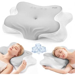 VYLEE Cervical Neck Pillow, Memory Foam Contour Pillow (Grey), Standard