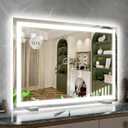 32x 22 Inch Large Lighted Vanity Mirror with Dimmable 3 Modes, LED Makeup Mirror for Bathroom ＆ Dressing Room, Tabletop or Wall-Mounted, White