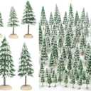 Janinka 100 Pcs Christmas Mini Village Tree Bottle Brush Christmas Trees with Color Natural Wood Base Model Plant for Xmas Craft Table Decor Train Scenery Architecture DIY Craft Model Landscape 5 Size
