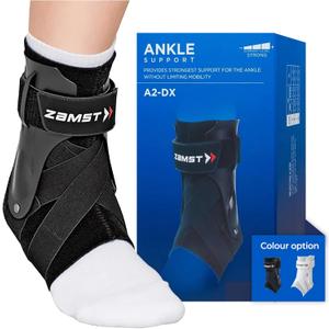 Zamst A2-DX Sports Ankle Brace with Protective Guards For High Ankle Sprains and Chronic Ankle Instability-for Basketball, Volleyball, Lacrosse, Football-Black, Size, Right and Left Specific, Medium