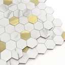 M MOFIT Hexagon Peel and Stick Backsplash Tiles Kitchen,Self-Adhesive Metal and Marble Honeycomb Peel and Stick Wall Tiles Sticker Mosaic Heat Resistant(White Gold,10sheets)