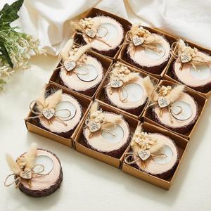 12 Pcs Wedding Candle Favors for Guests - Bridal Shower Wood Memorial Tealight Candle Holder Rustic Souvenirs Wedding Guest Gifts Party Decorations