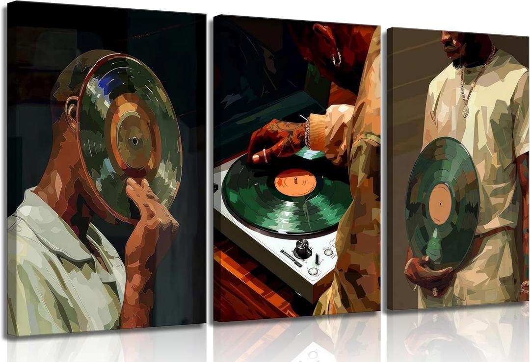 Black Men Canvas Wall Art African American Black Man DJ painting pictures wall decor Fashion Male Hip Hop Music Modern Poster Prints for Living Room Bedroom Dorm DJ Studio Apartment Home decoration (24L" x 16W"Canvas)