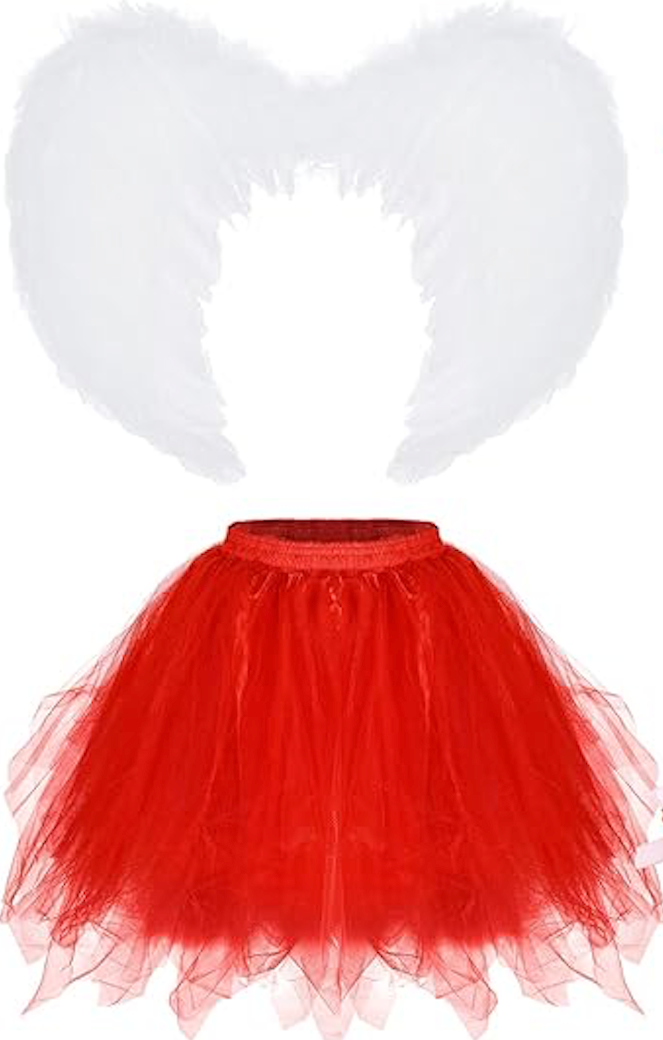2 Pieces Cupid Halloween Women Costume Accessory Set, Halloween Red Women Costume Bow and Arrow Tutus Skirt Wings