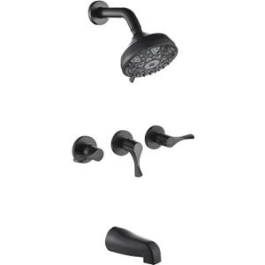 Matte Black 3 Handles Shower Faucet Set with Tub Spout Bathtub Shower Faucets Combo Set Shower System Complete Tub and Shower Trim Kit Shower Fixtures