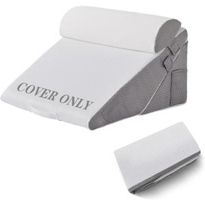 Bedluxe Wedge Pillow Set Cover for 3PCS, Adjustable Bed Wedge Pillow Case with Side Pocket, Removable & Machine Washable Wedge Pillowcase with Zipper, 22"x22"x12", White/Grey (Pillow NOT Included)