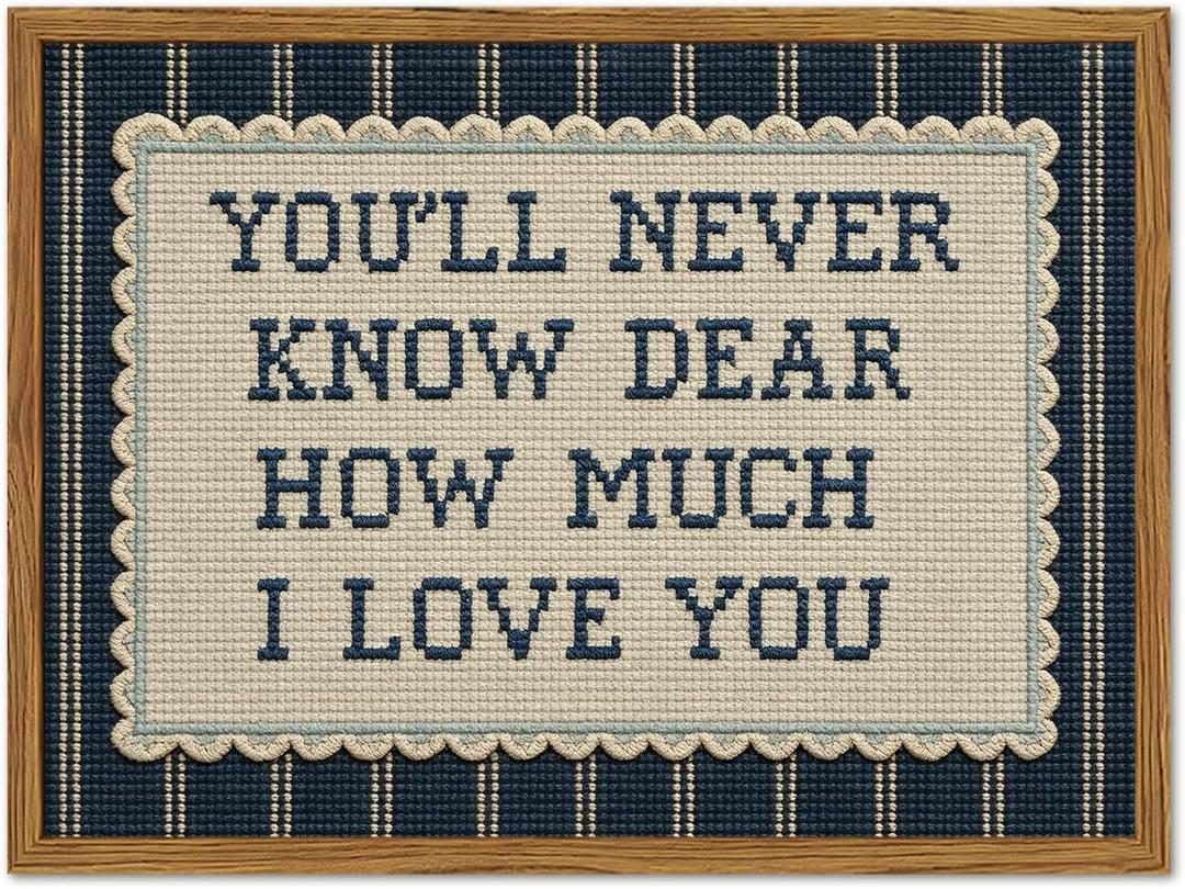 Framed You'll Never Know Dear How Much I Love You Wall Art, Vintage Nursery Blue Striped Pictures Wall Decor, Inspirational Quote Paintings Canvas Prints for Baby Boy Bedroom Living Room 16x24 inch