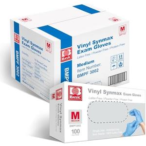 Basic Medical Synmax Vinyl Exam Gloves - Latex-Free & Powder-Free Disposable Glove - Medium, BMPF-3002(1000 Pcs) 1 Pack is missing