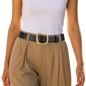 JASGOOD Women Leather Belt Ladies Casual Belt for Jeans Pants Fashion Women Waist Belt with Gold Buckle (Black)