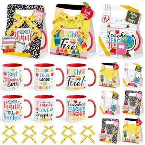 LemonRoad 6 Sets Teacher Appreciation Gifts Bulk 12 oz Teacher Appreciation Coffee Mugs with Mug Holders Thank You Coffee Cup with Gift Boxes Ribbon for School Graduation Staff Coworkers Team Gifts