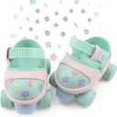 Kids Roller Skates for Boys & Girls Adjustable Quad Skates for Age 3-5 Size C6 to C13 3-Stage Skating System with Detachable Toe Cap & Built-in Toe Stop Toddler Skates for Training/Beginner (Macaron)