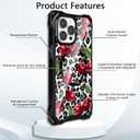 for iPhone 12 Pro Max Cheetah Print Cherry Case with Chain Strap [Compatible with MagSafe] Magnetic Clear Four Corners Shockproof Leopard Cherries Cover for Girls Women iPhone 12 Pro Max