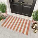 OJIA Front Door Rugs Washable 3'x5' Rug Outdoor Door Mat Entryway Rugs Striped Indoor Outdoor Rugs Cotton Woven Checkered Doormats Entrance Rug for Patio Porch Decor (Orange/White/Tan)