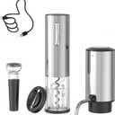 Electric Wine Decanter and Electric Wine Opener, Corporate Gift Pro Electric Wine Aerator and Opener Set with Wine Foil Cutter, and Wine Stopper Vacuum Saver (Stainless Steel)
