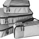 4-Piece Packing Cubes Travel Accessories Set for Suitcases - Luggage Organizer Bags with Double Zipper - Mesh Top - Small/Medium/Large/Slim - Grey