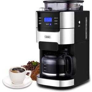 Gevi 10-Cup Coffee Maker with Built-in Burr Grinder, Programmable Timer, 1.5L Water Tank, Reusable Filter & Warming Plate Drip Coffee Machine for Fresh Ground Coffee