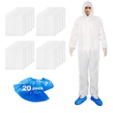 ETERNA Hazmat Suits- 20 Pack Disposable Protective Coveralls with Hood, Zipper, Elastic Wrists, Shoe Covers for Men & Women, Shield from Dirt, Dust, Paint (White, XX-Large)