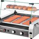 VEVOR Hot Dog Roller, 30 Hot Dog 11 Rollers, Stainless Steel Sausage Grill Cooker, 1600W Commercial Hot Dog Machine with Dual Temp Control, Cover, Side Storage Box, Removable Shelf & Oil Drip Tray