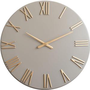 Oversized Modern Wall Clock - 30 inch, Contemporary Simple, Cement Gray, Gold Roman Numerals, Metal Face, Battery Operated, Minimalist Decorative Wall Clock for Living Room, Entryway, Kitchen, Office