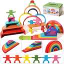 40-Piece Wooden Rainbow Stack Set, 4-in-1 Building Blocks preschoolers Early Development & Activity Toys Montessori Toys for Kids 1 2 3 4 Years and Older Gifts for Boys and Girls