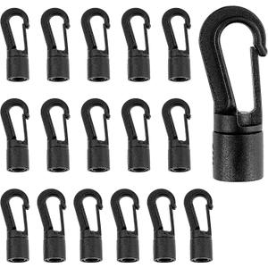 ZHOUBIN Shock Cord End Snap Hooks for 1/4 inch to 5/16 inch, Black Plastic Bungee Cord Terminal Hooks, 16 Pcs