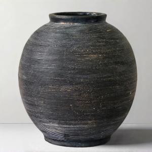Large Black Ceramic Vase, 10.8" H, Black Bronze Glaze