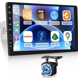 9inch Single Din Touchscreen Car Stereo Compatible with Wireless Carplay and Android Auto, Bluetooth Car Radio with Backup Camera, AM/FM/RDA Radio, Mirror Link, IPS Screen