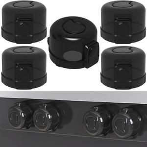 Stove Knob Safety Covers for Child Baby Proofing Kitchen Oven Knob Locks Universal Gas Burners Childproofing (5-Pack) (Black - Translucent)