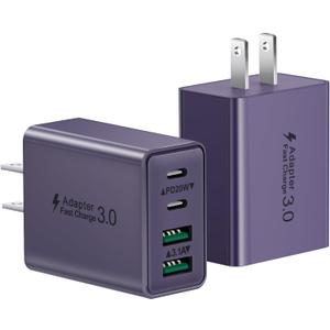 USB C Charger Block, 2-Pack 40W USB C Fast Charging Block 4-Port Dual PD+QC Power Adapter Double USBC Charger Block Multiport Type C Cube Wall Plug for iPhone 16 15 14 13 12 11 Pro Max, Samsung