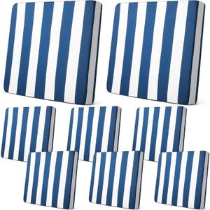 Newwiee 8pcs Patio Stretch Cushion Covers Stripe Outdoor Cushion Covers Replacement Patio Furniture Couch Slipcover Sofa Chair Seat, Thin Fabric Breathable Soft Flexibility Protector(Dark Grey Blue)