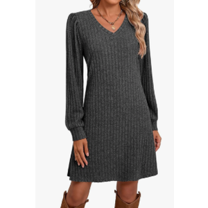 Ficerd Women's Knit Long Sleeve Sweater Dress Casual V Neck Tunic Dresses Fall Trendy Outfits