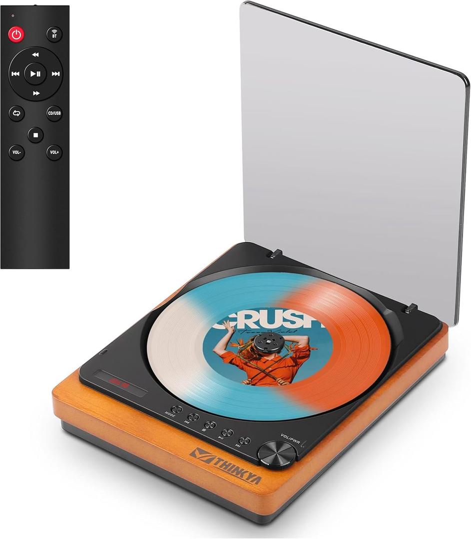 JA-310R Retro Wooden Compact CD Player with Bluetooth 5.3 Transmitter/Optical/USB/AUX, Lossless HiFi Audio Desktop CD Player with Remote Control for Home Audio System (No Built-in Speakers & Battery)