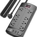 Surge Protector Power Strip - Nuetsa Flat Plug Extension Cord with 8 Outlets and 4 USB Ports, 15 Feet Power Cord (1625W/13A), 2700 Joules, ETL Listed, Black