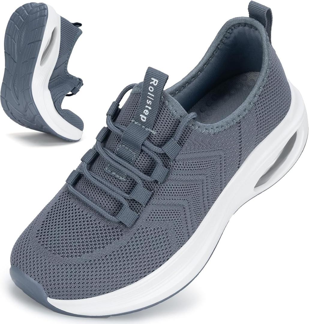 Rollstep Wide Toe Box Shoes Women Extra Wide Width Sneakers Diabetic Air Cushion Road Running Shoes Ultra Light Wide Tennis Sneakers Gym Training Breathable Walking Shoes Dark Grey 39
