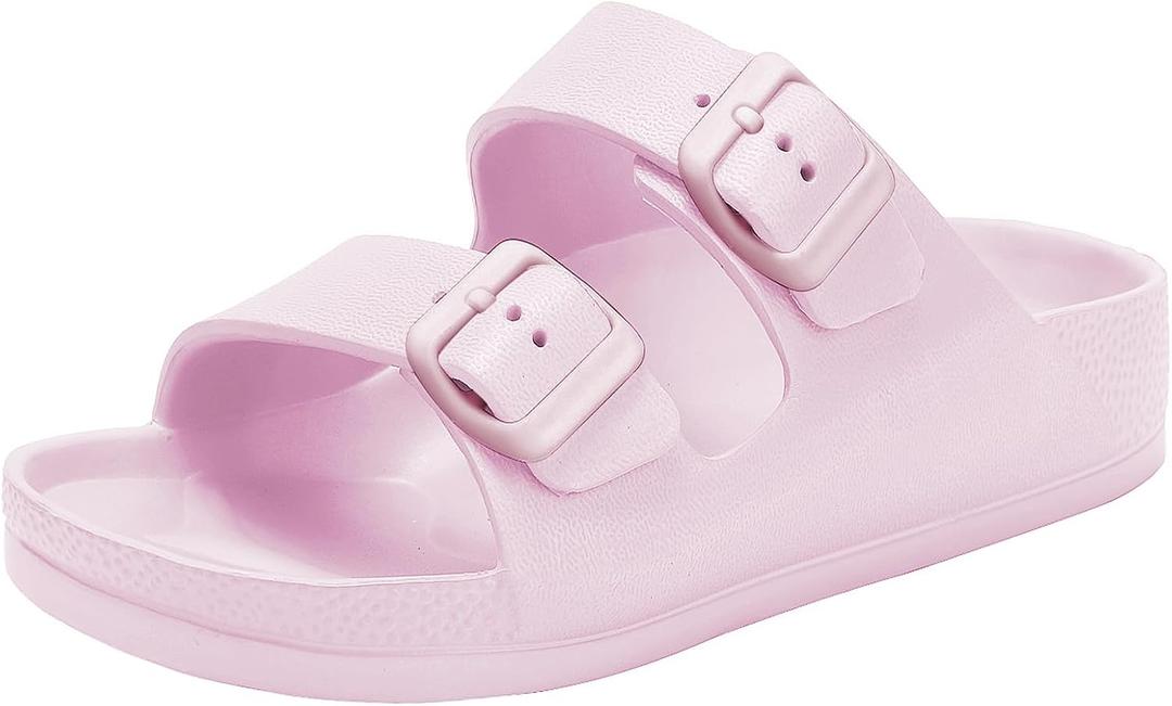 Kids Slides Sandals Boys Girls Toddler Double Buckle Water Shoes Shower Slippers for Summer Beach Pool Indoor Outdoor (Pink, 3-3.5)
