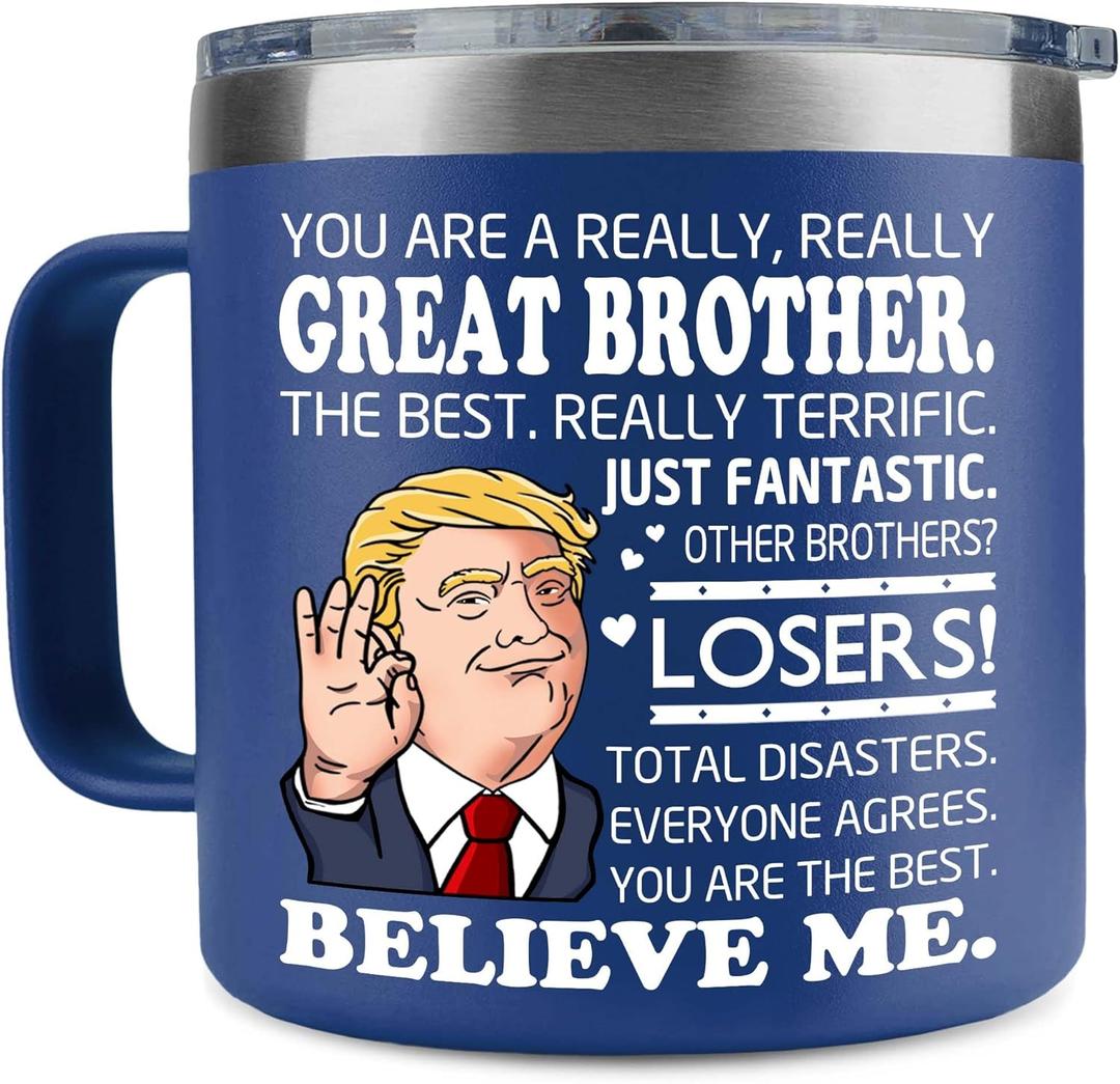 Christmas Brother Gifts - Brother Mug - Birthday Gifts For Brothers, Big Bro, Old Sibling From Sister, Younger - Christmas Gift Ideas For Bro, Brothers Adult - 14 OZ Stainless Steel Tumbler