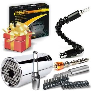 Universal Socket Wrench Set Home Tool Kit, Screwdriver Bit Set, Multi-Purpose Drill Bit Set, Ratchet Handle Stocking Stuffers Present or Gifts for Dad Man Birthday and Festival (KITS-01)