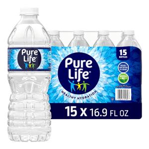 Pure Life Purified Water Bottles, 15 Pack - Still Bottled Water Enhanced with Minerals for a Crisp Taste, Plastic Bottles - 16.9 Fl oz (EXP 08/31/27)
