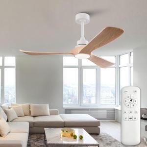 52 Inch Ceiling Fans with Lights and Remote,Memory Function,6-speed Reversible DC Motor,3 ABS Blades,Modern Indoor Outdoor Ceiling Fan with Light for Bedroom Patios Living Room Dinning Room (Natural Wood Grain)
