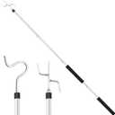 Clothes Hook Pole Heavy Duty,32 to 80Inch High Reach Garment Hook 2 Hooks for Hanging Birdfeeder Stainless Steels Tube Extension Pole with Hook for Reaching to Reach High Hangers