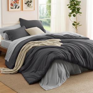 Bedsure King Size Comforter Set - 7 Pieces Dark Grey King Bedding Set for All Seasons, Boho Contrasting Design Bed in a Bag with Comforter, Sheets, Pillowcases & Shams