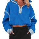 Panadila Womens Half Zip Sherpa Fleece Pullover Soft Oversized Sweatshirt with Pockets Warm Fuzzy Sweater M