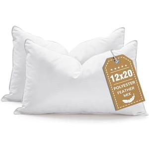 BHZ 12x20 Pillow Inserts Set of 2, Down Feather Alternative Lumber Pillow Inserts, Decorative Soft Rectangle White Throw Pillows Insert for Couch Bed Dorm Sofa with Breathable Cover