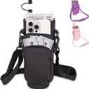 &And Per Se Water Bottle Shoulder Bag with Phone Pocket, Compatible with Stanley 30oz Tumblers - Neoprene Carrier with Adjustable Strap & Charm Accessory (Black)